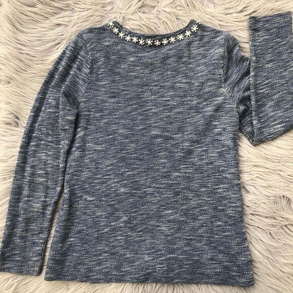J. Crew Embellished Long Sleeve Denim Look Top - Picture 6 of 7